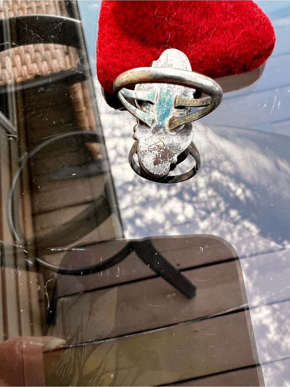 Vintage Navajo ring crafted from sterling silver turquoise & coral signed - Picture 4 of 4